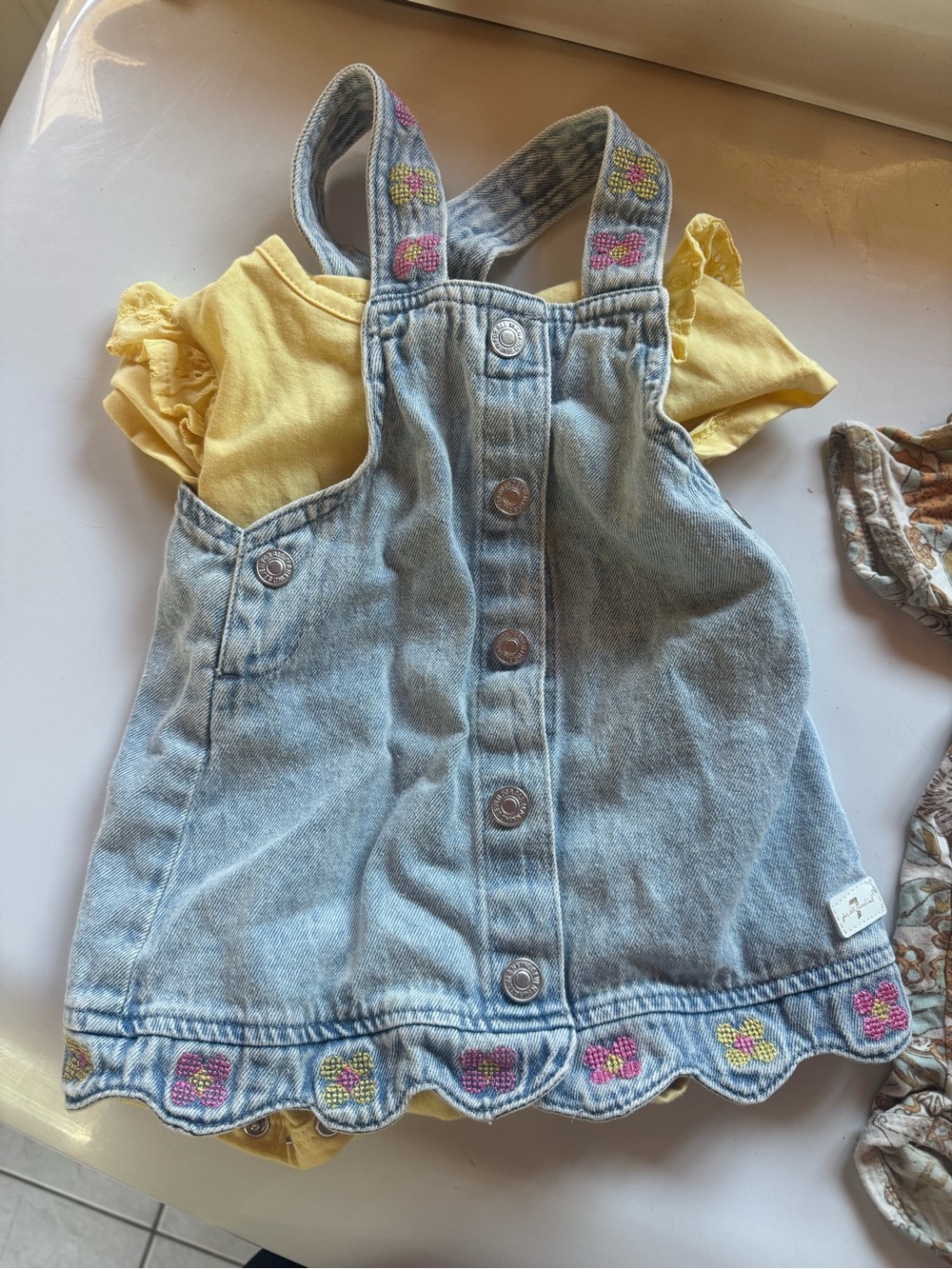 Denim Button-Front Baby Jumper with Yellow Bodysuit